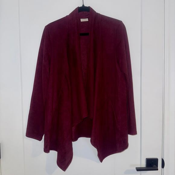 Logo Burgundy Open Front Sweater Jacket Medium Excellent Condition - Picture 5 of 8